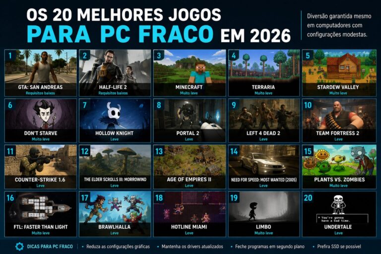Os 20 melhores jogos para PC fraco em 2026