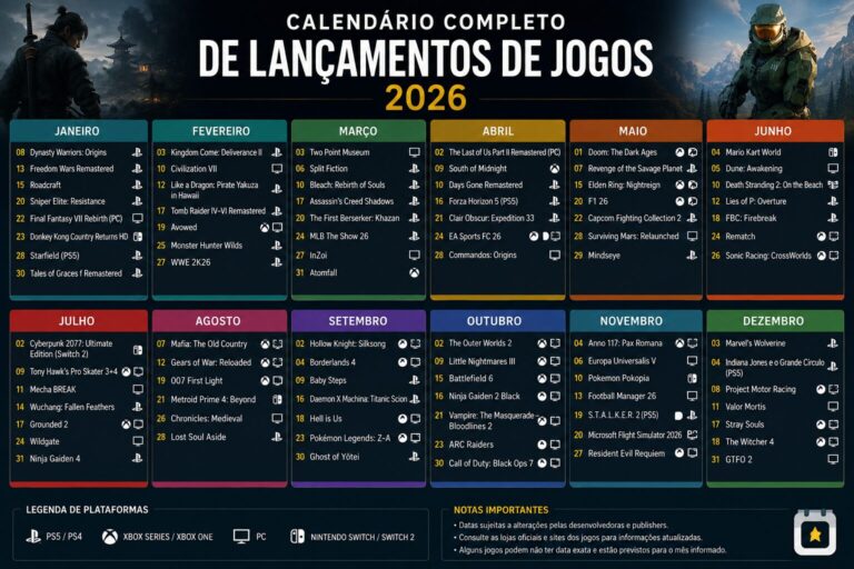 Calendário completo de lançamentos de jogos